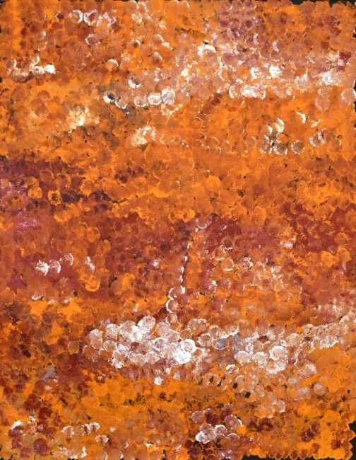 Poly Ngale, Bush Plum Dreaming, 2015, synthetic polymer paint on Belgian linen, 120 x 90 cm