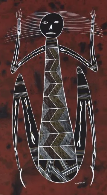David Moolooloo, Spirit Figure, synthetic polymer paint on canvas, 60 x 100