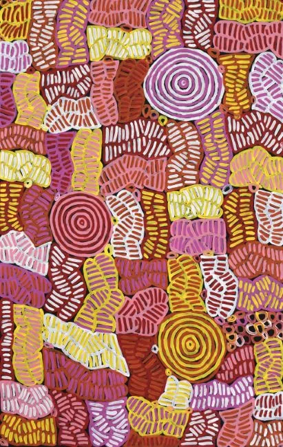 Betty Mbitjana, My Mother's Story, 2016, synthetic polymer paint on canvas, 129 x 86 cm