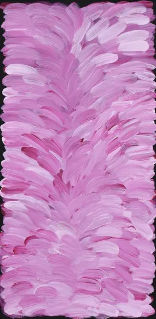 Gloria Tamerre Petyarre, Bush Leaf Medicine Dreaming, 2012, synthetic polymer paint on Belgian linen, 120 x 60 cm