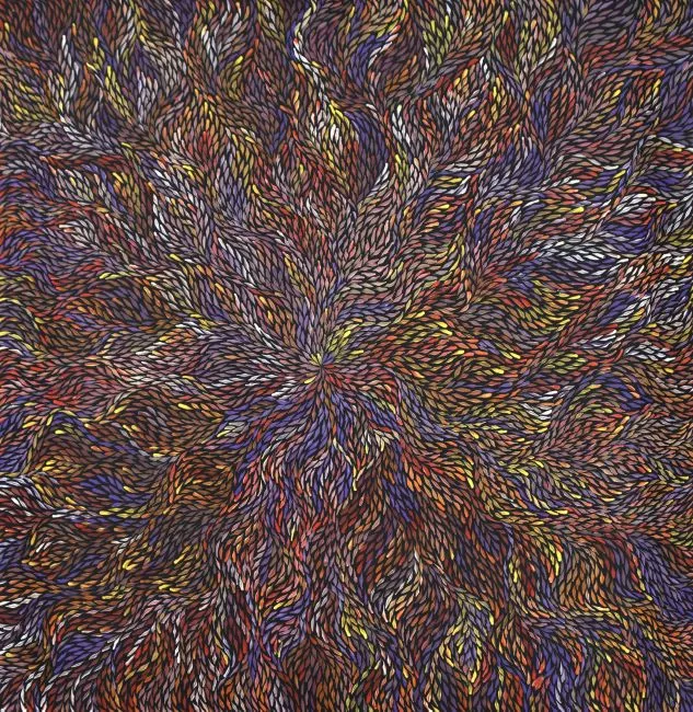 Rosemary Petyarre, Bush Medicine Leaves, 2018, synthetic polymer paint on canvas, 150 x 145 cm