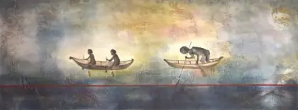 Helen S. Tiernan, Tupias Sketches - Kamay, 2020, oil on canvas, 60 x 159 cm