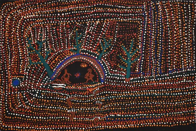 Mick Wikilyiri, Watu Munu Minymaku Walka, 2004, synthetic polymer paint on canvas, 51 x 76 cm