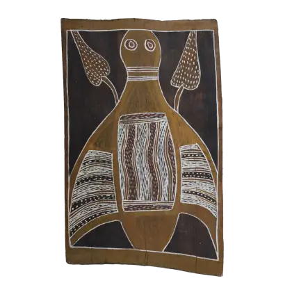 Narritjin Maymuru, Guwark (Sacred Crow), 1975, natural earth pigments on bark, 46 x 29 cm
