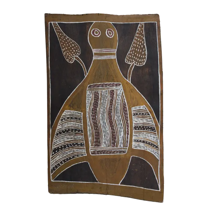 Narritjin Maymuru, Guwark (Sacred Crow), 1975, natural earth pigments on bark, 46 x 29 cm