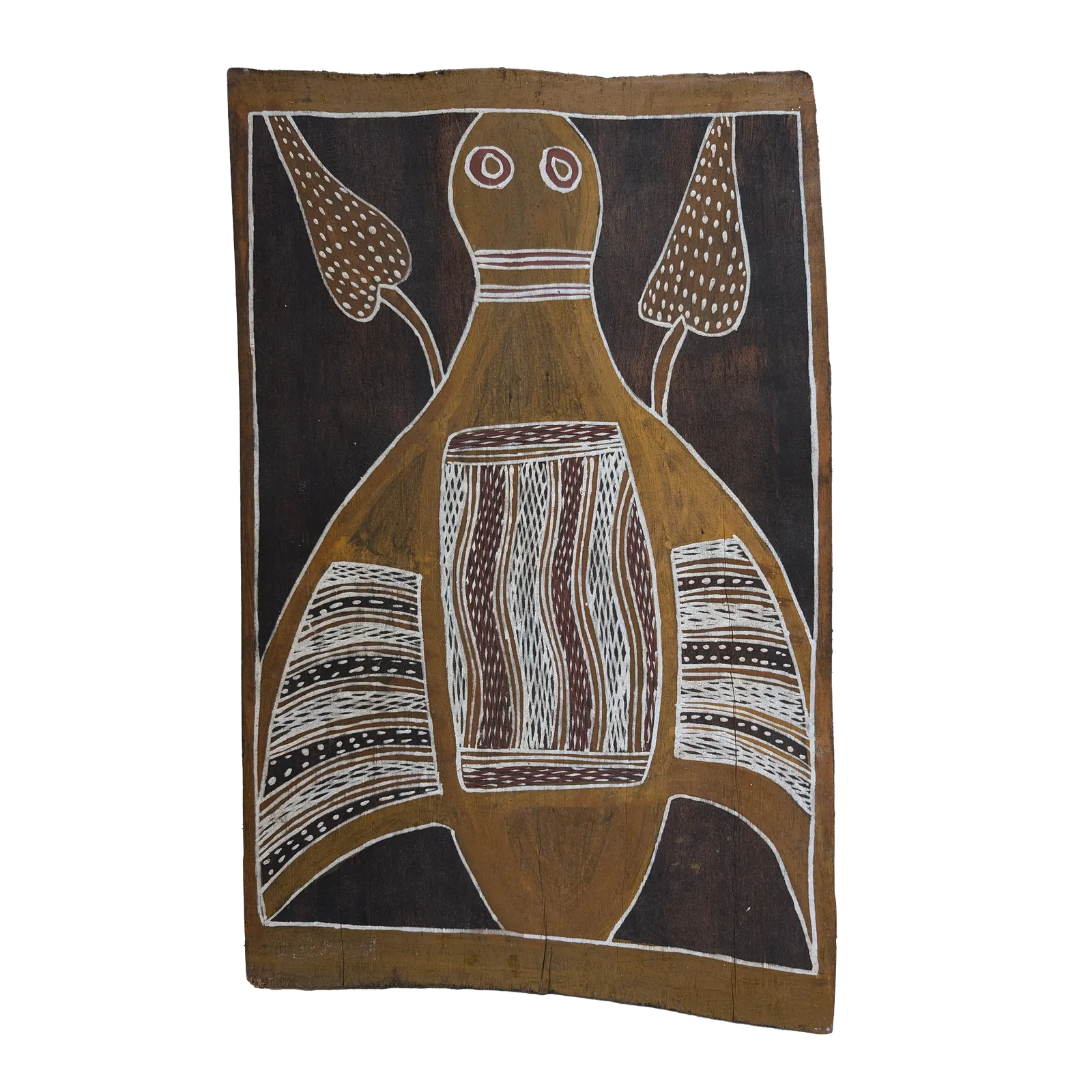 Narritjin Maymuru, Guwark (Sacred Crow), 1975, natural earth pigments on bark, 46 x 29 cm