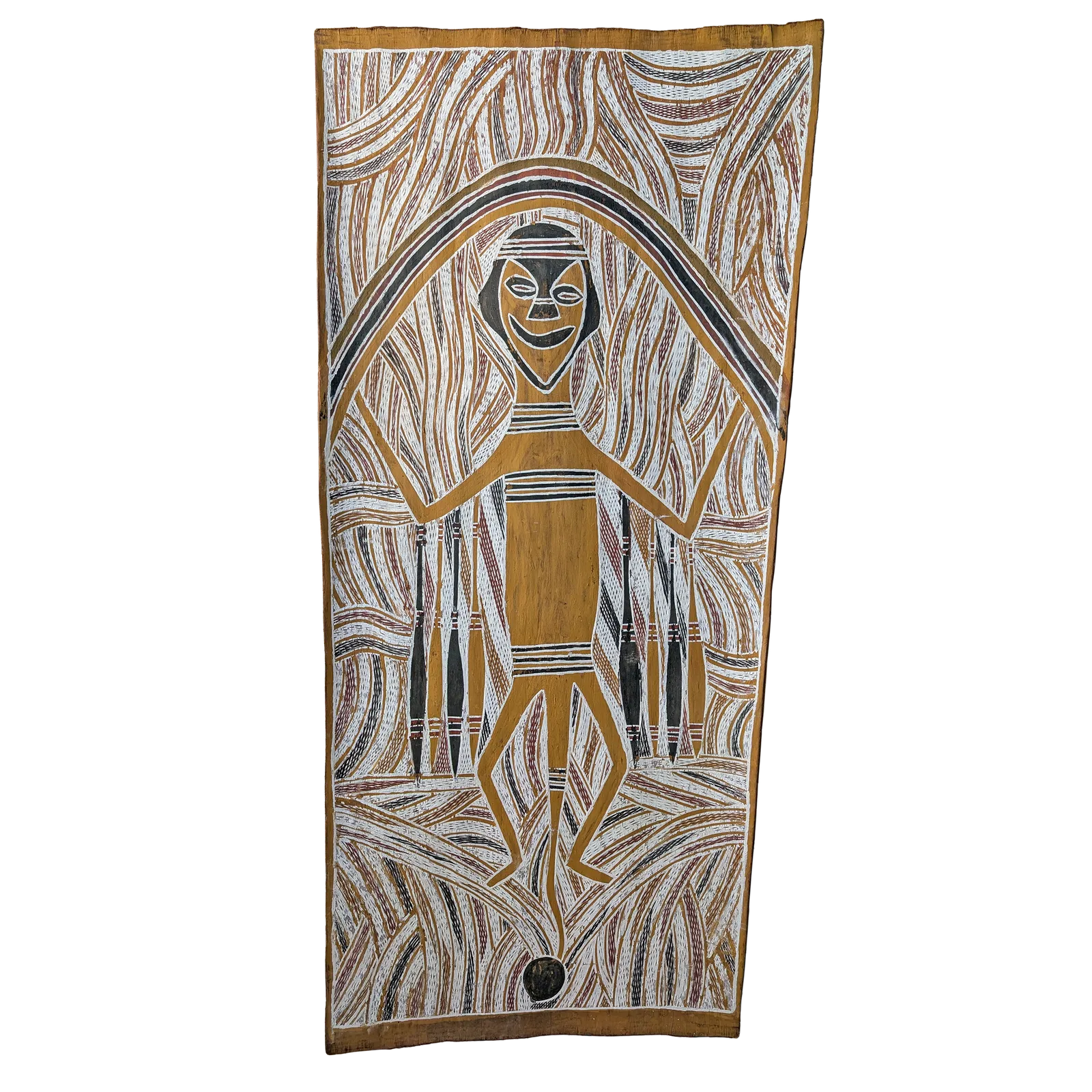 Milirrpum Marika, Djambawa the Thunderman, 1975, natural earth pigments on bark, 95 x 45 cm