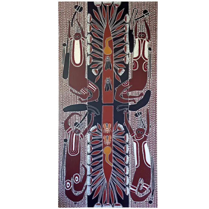 John Cummins, Mayi Wunba - The Honey Bee Dance, 2005, synthetic polymer paint on Belgian linen, 198 x 92 cm