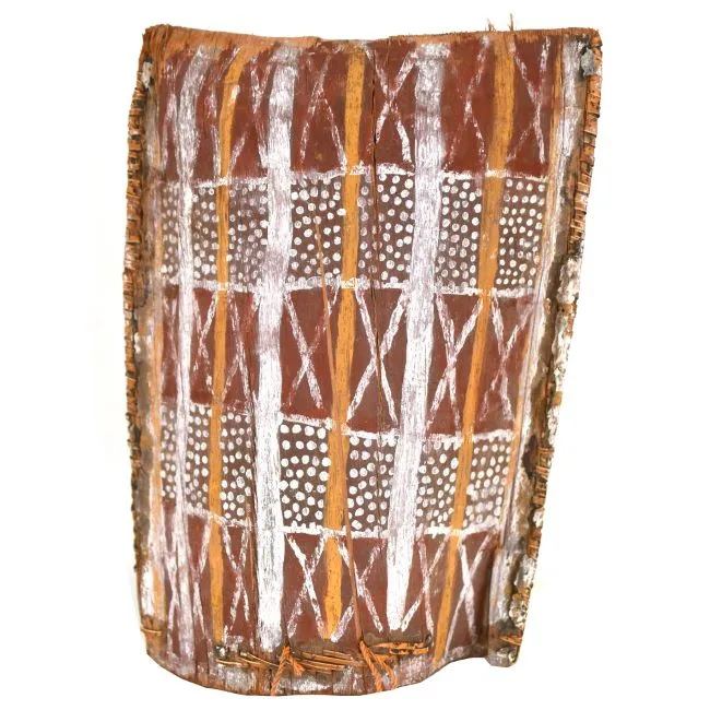 Artist Once Known, Rare Tiwi Island Artefactes, 0.105, ? natural earth pigments on wood, bark, 32 x 24 x 13 cm