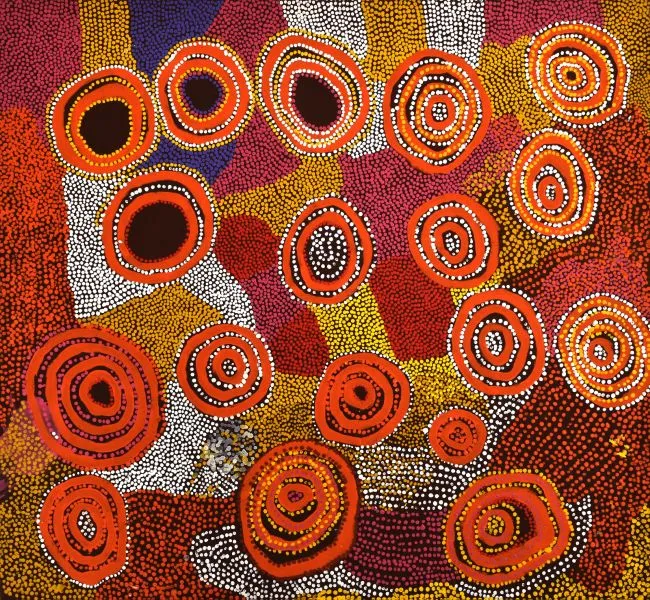 Mr & Mrs Thomas, Ngarlpulitjara, 2005, synthetic polymer paint on Belgian linen, 142 x 131 cm