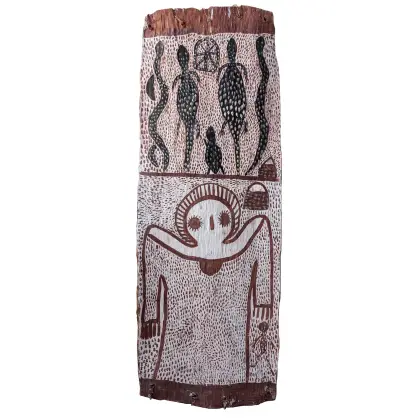 Lily Karadada, Wandjina, 1995, natural earth pigments on bark, 97 x 35 cm