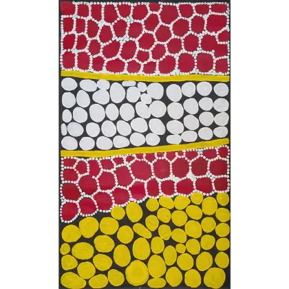 Dr George Tjapaltjarri, Tingari Cycle, 1998, synthetic polymer paint on Belgian linen, 119 x 70.5 cm