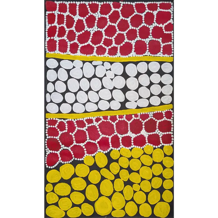 Dr George Tjapaltjarri, Tingari Cycle, 1998, synthetic polymer paint on Belgian linen, 119 x 70.5 cm