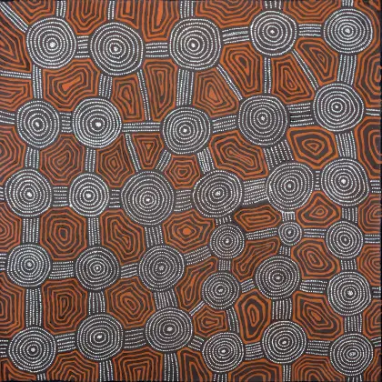 Yala Yala Gibbs Tjungurrayi, Tingari, 1994, synthetic polymer paint on Belgian linen, 122 x 122 cm
