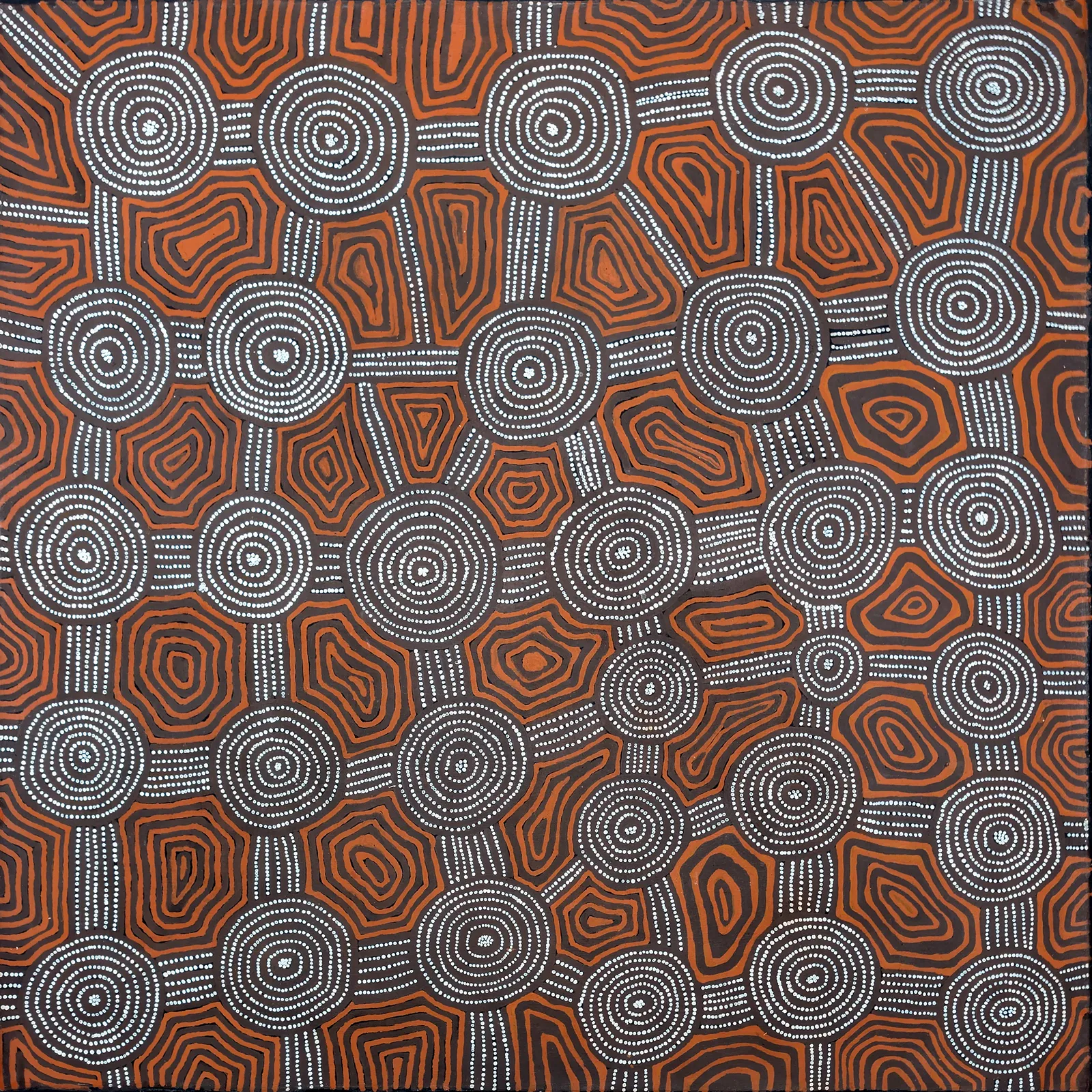 Yala Yala Gibbs Tjungurrayi, Tingari, 1994, synthetic polymer paint on Belgian linen, 122 x 122 cm