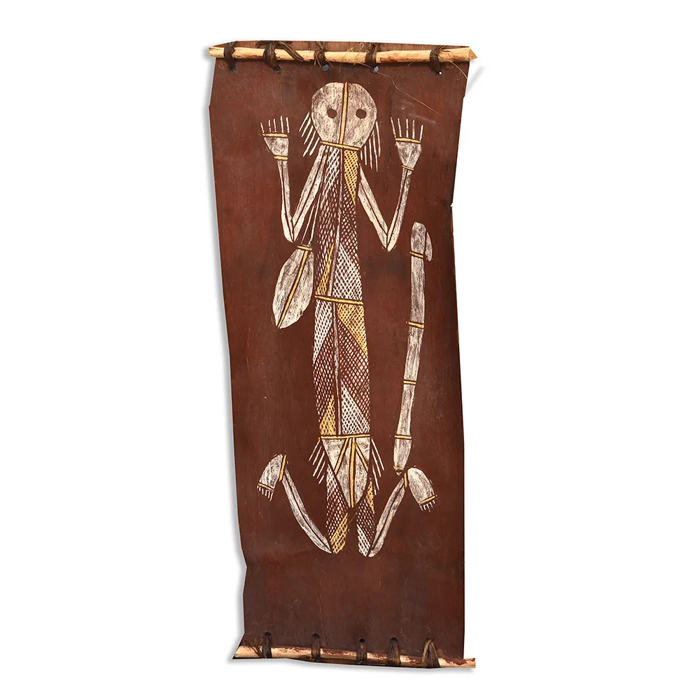 Bob Namundja, Mimih Spirit*, 1995, natural earth pigments on bark, 57 x 22 cm