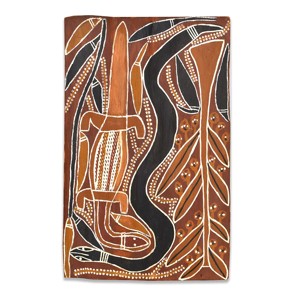 David Malangi Daymirringu, Untitled*, natural earth pigments on bark, 56 x 35 cm