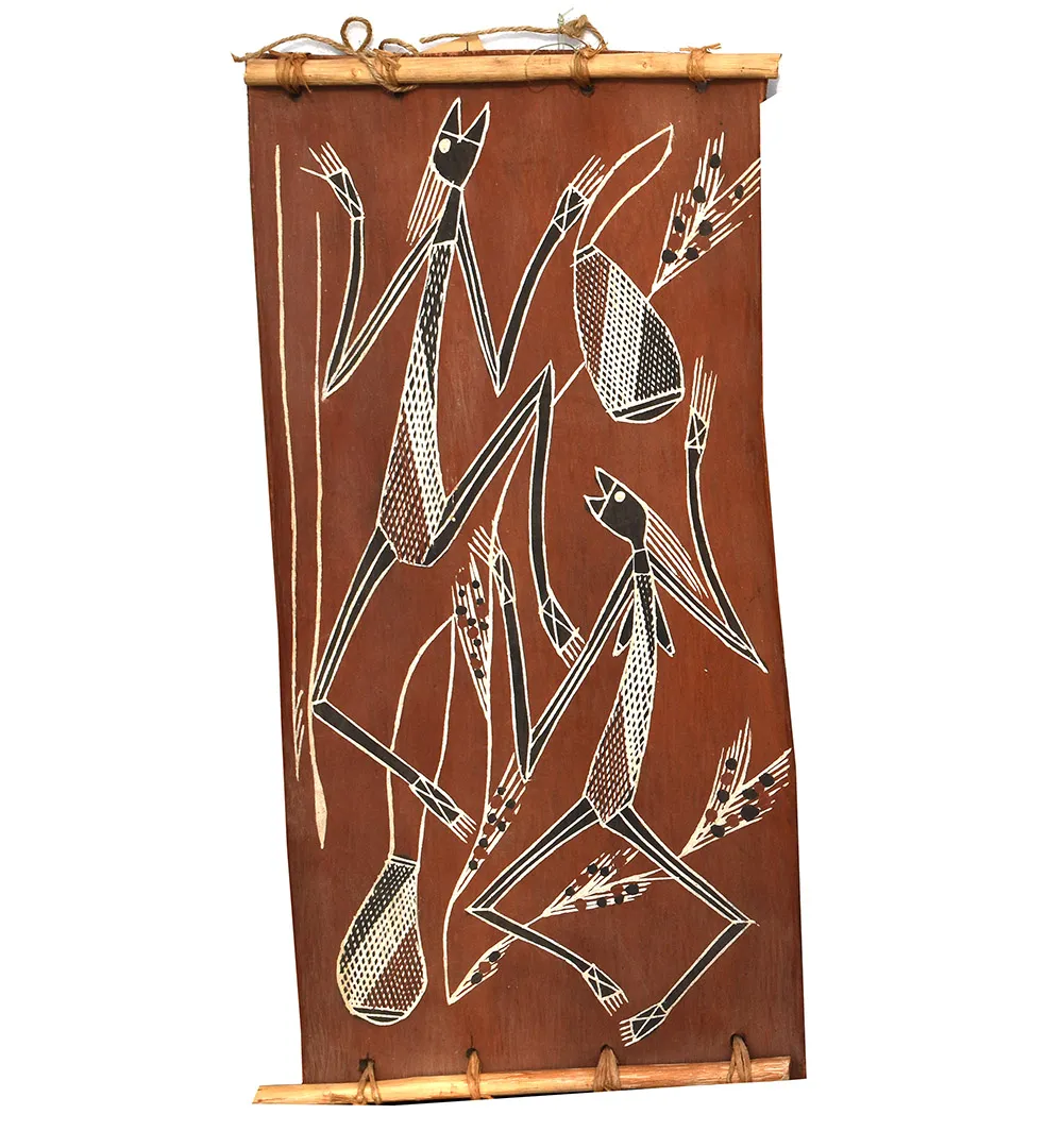 Steven  Nabulwad, Mimih Spirits*, 1995, natural earth pigments on bark, 48 x 22 cm