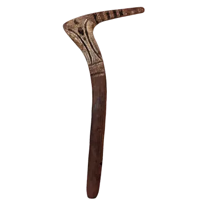 Artist Once Known, Hardwood Ceremonial Boomerang, c.1980, natural earth pigments on carved wood, 78 x 33 cm