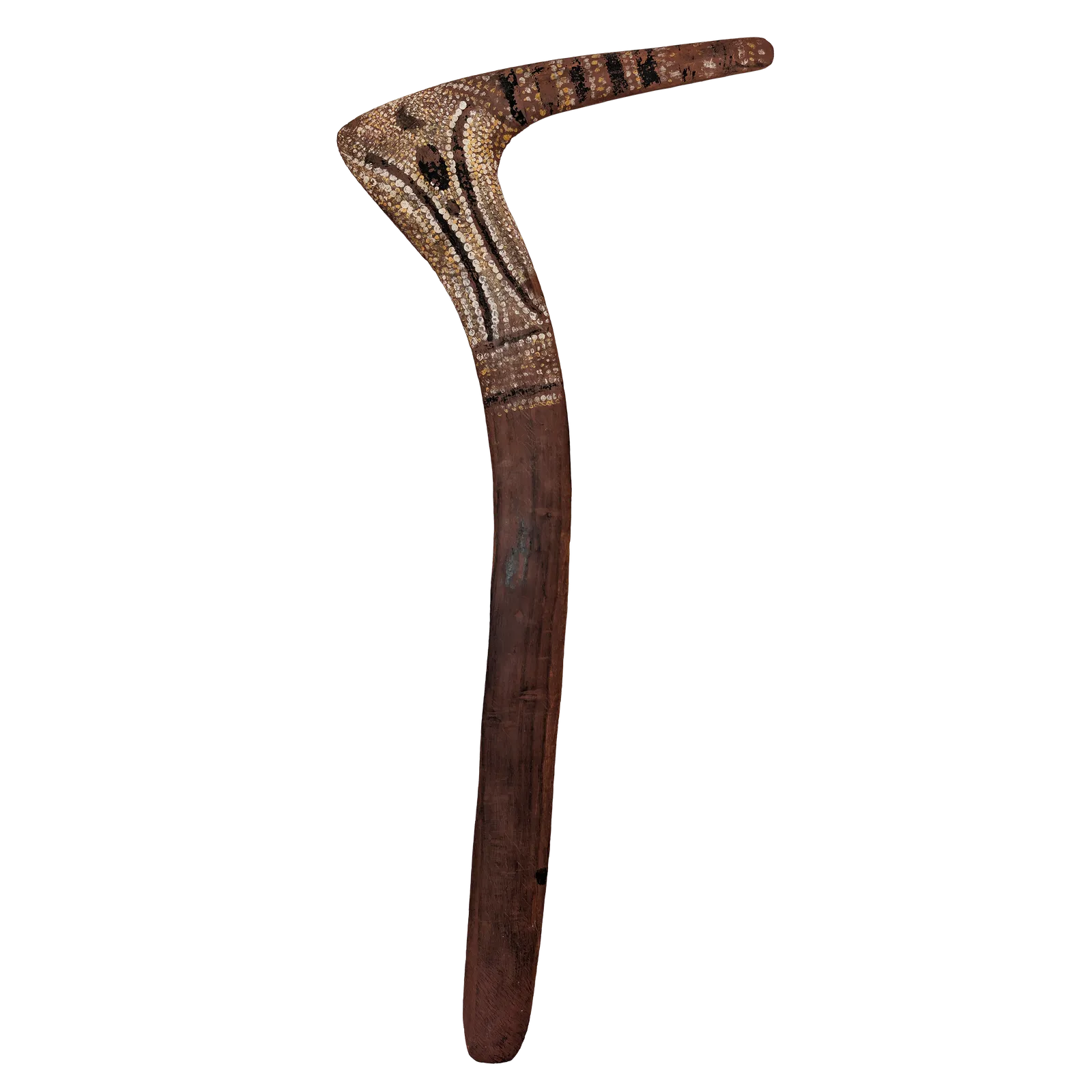 Artist Once Known, Hardwood Ceremonial Boomerang, c.1980, natural earth pigments on carved wood, 78 x 33 cm