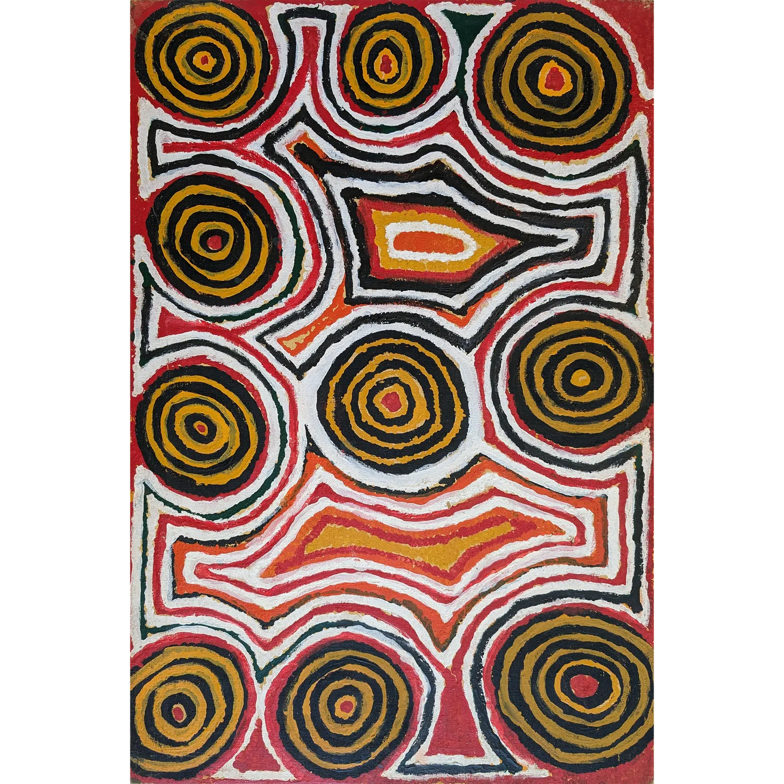 Mick Gill Tjakamarra, Gilla Gilla, in the Great Sandy Desert, W.A, 1996, synthetic polymer paint on canvas, 90 x 60 cm
