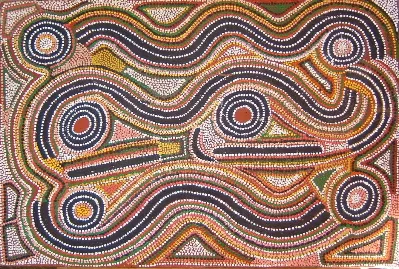 Paddy Sims Japaljarri, synthetic polymer paint on Belgian linen, 61x92cm