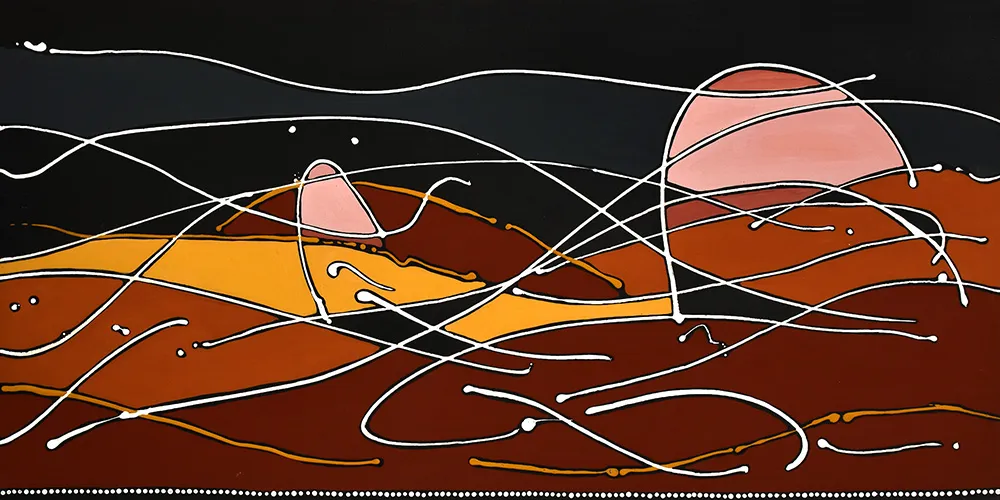 Ian Waldron, Kurtjar Landscape (Lawn Hill station), 2005, synthetic polymer paint on canvas, 75 x 150 cm
