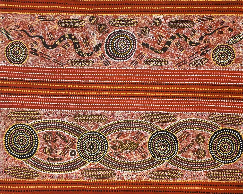 Wenton  Rubuntja, Goanna Dreaming, 1989, synthetic polymer paint on canvas, 60 x 75 cm
