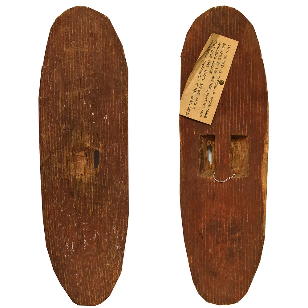 Artist Once Known, Central Desert Beanwood Shield, 0.194, carved wood, 65 x 18 cm irregular