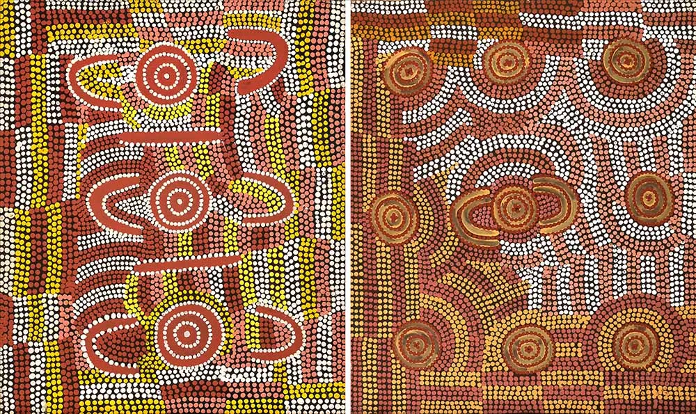 Gideon Tjupurrula, Women's Dreaming & Men's Dreaming, 0.199, synthetic polymer paint on canvas, 50 x 60 cm each