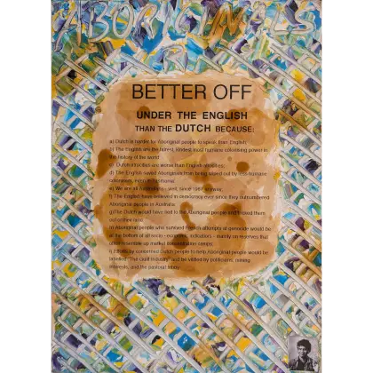 Richard Bell, We’re Not (Dutch), 1993, synthetic polymer paint on canvas, 30 x 23 cm