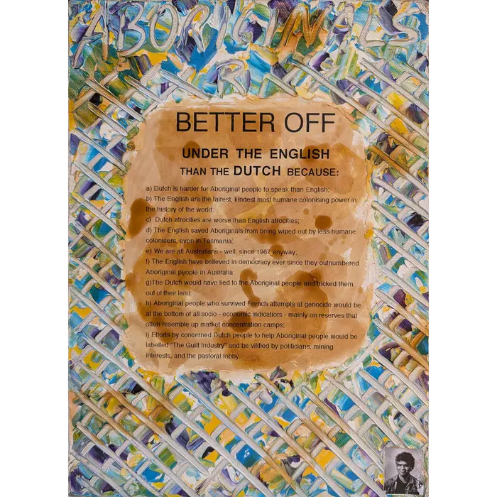 Richard Bell, We’re Not (Dutch), 1993, synthetic polymer paint on canvas, 30 x 23 cm