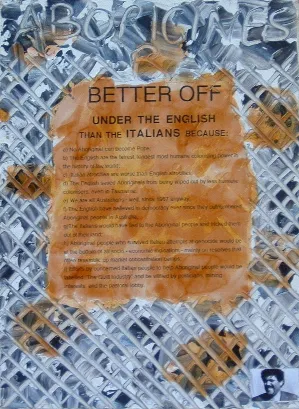 Richard Bell, We’re Not (Italian), 1993, synthetic polymer paint on canvas, 30 x 23 cm