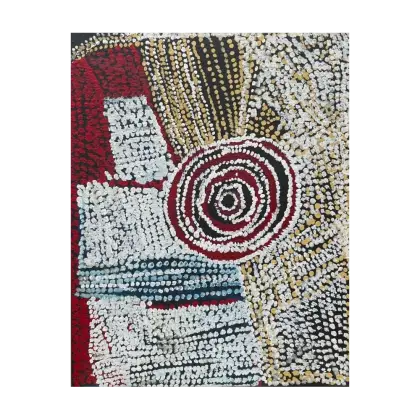 Bill Whiskey Tjapaltjarri, Rockholes near the Olgas, synthetic polymer paint on canvas board, 41 x 51 cm
