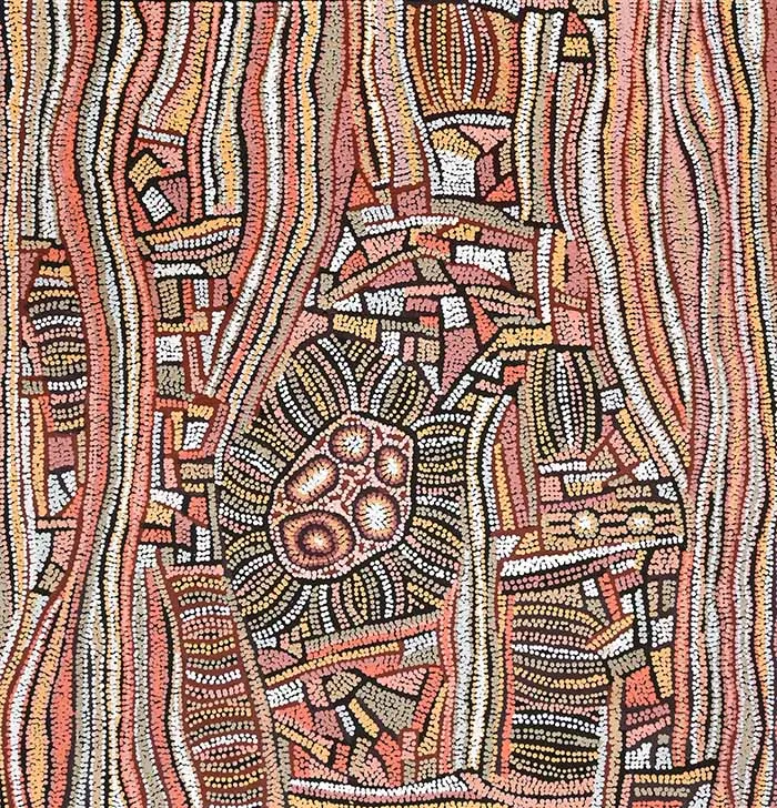 Esther Bruno Nangala, Bush Raisin (Marapinti), 2021, synthetic polymer paint on Belgian linen, 99 x 95 cm