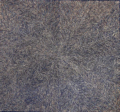 Genevieve Loy Kemarre, Akwerlkerrmwerlkerr  - Bush Turkey Tracks, 2021, synthetic polymer paint on Belgian linen, 60 x 60 cm