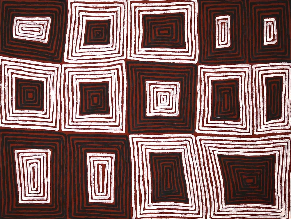 Ronnie Tjampitjinpa, Tingari, synthetic polymer paint on Belgian linen, 116 x 86.5 cm