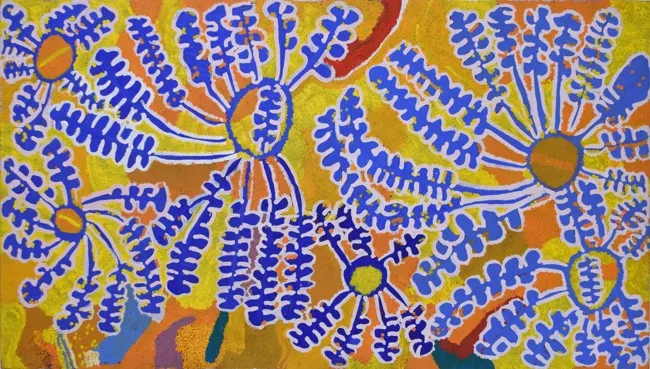 Lorna Naparrula Fencer, Bush Potato, 2000, synthetic polymer paint on canvas, 258 x 151 cm