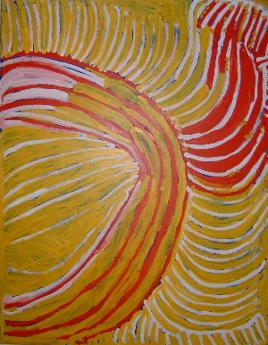 Lorna Naparrula Fencer, Water Big Rock hole, 1999, synthetic polymer paint on canvas, 169 x 129