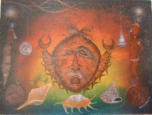Dennis Nona, (Face under the ocean), synthetic polymer paint on paper