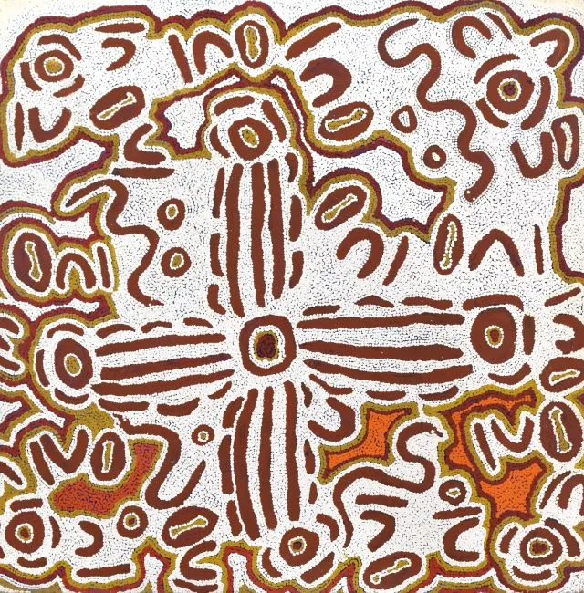 Liddy Nakamarra Nelson, Yumurpa, 2000, synthetic polymer paint on canvas, 113 x 114