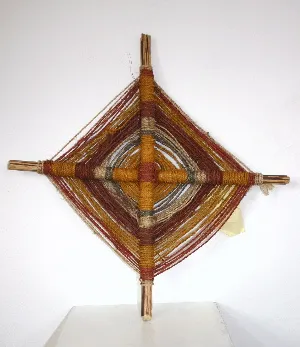 Anna Mundlirride, natural earth pigments, string and wood, 50 x 13 cm