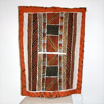 Casimira Munkara, Tunga, c.2010, natural earth pigments on bark basket, 62 x 46 cm