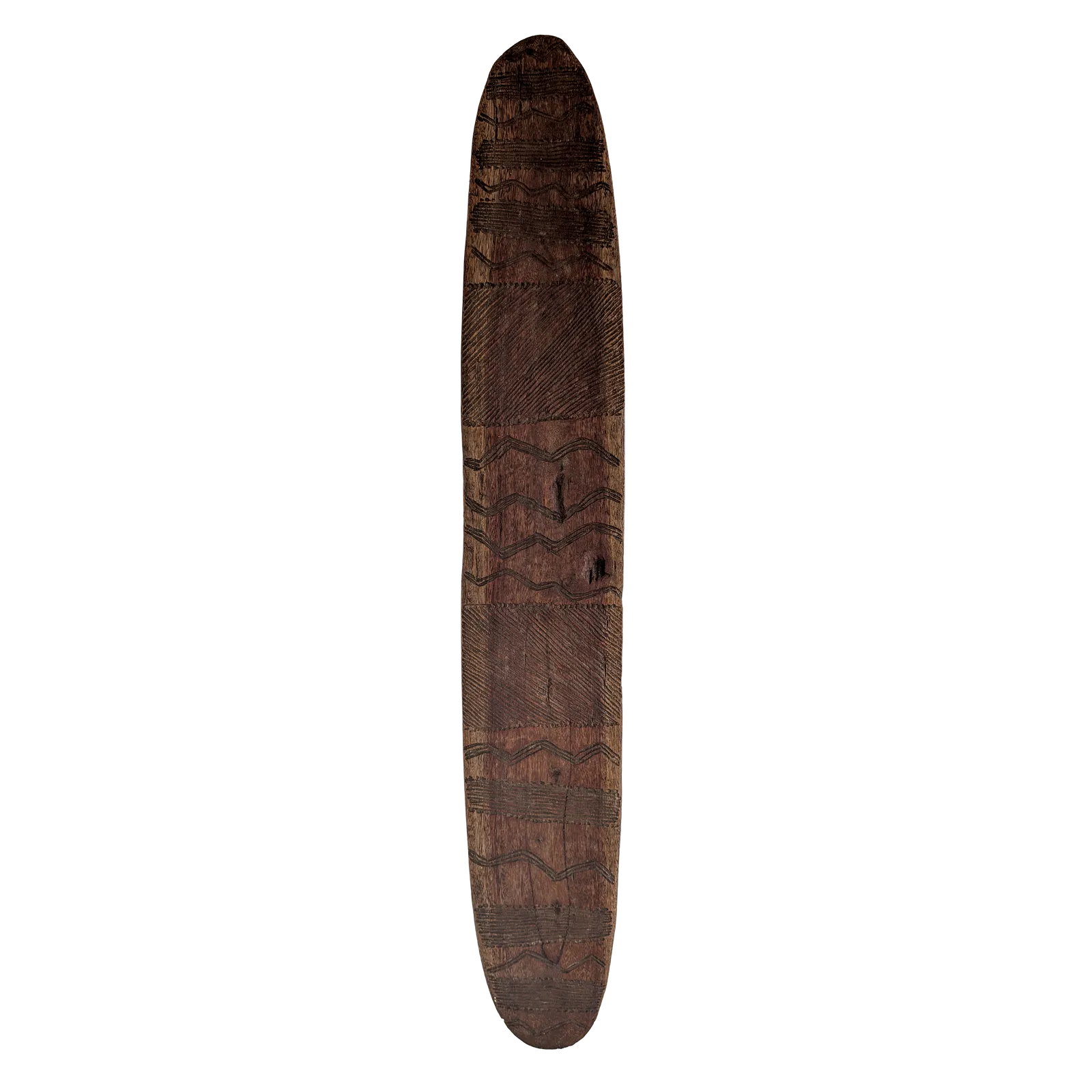 Artist Once Known, A Central Desert Flat Shield, c.1980, natural earth pigments on wood, 83.5 x 14 cm