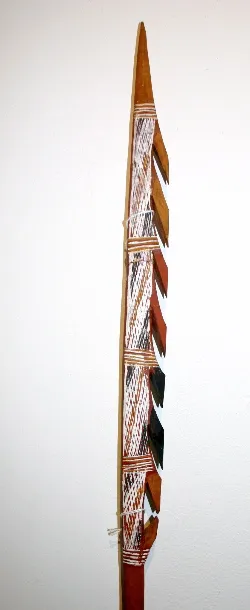 Artist Once Known, North East Arnhem Land Ceremonial Spears, natural earth pigments on wood, 167cm x 4 cm