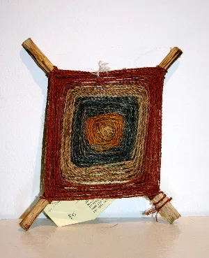Anna Mundlirride, Woven Spider Web, natural earth pigments, string and wood, 30 x 30cm