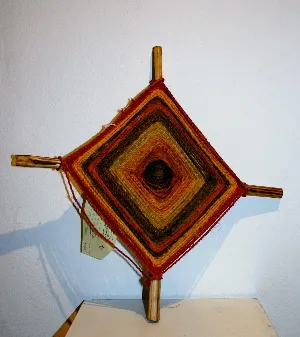 Anna Mundlirride, Woven Spider Web, natural earth pigments, string and wood, 45 x 45cm