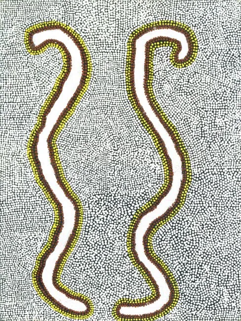 Abie & Tony Jangala & Samson, Untitled, synthetic polymer paint on Belgian linen, 91 x 71 cm