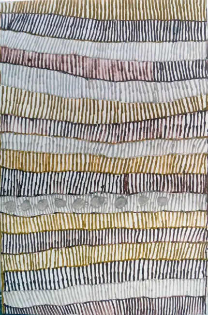 Warlapinni Freda, Pwoja Pukamani Body Design, 2002, natural earth pigments on linen, 94 x 60 cm