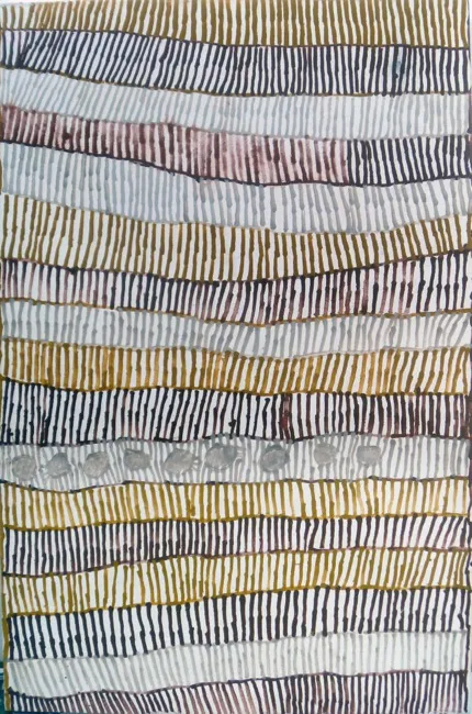 Warlapinni Freda, Pwoja Pukamani Body Design, 2002, natural earth pigments on linen, 94 x 60 cm